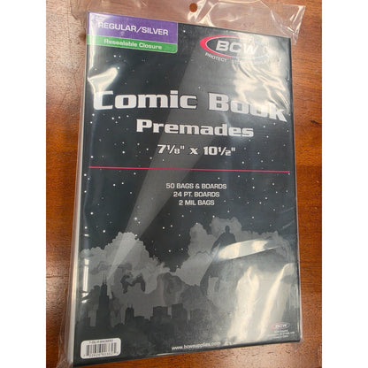 Premade Silver Age Comic Book Bags and Boards 1 pack of 50 BCW 7 ⅛" x 10 ½"