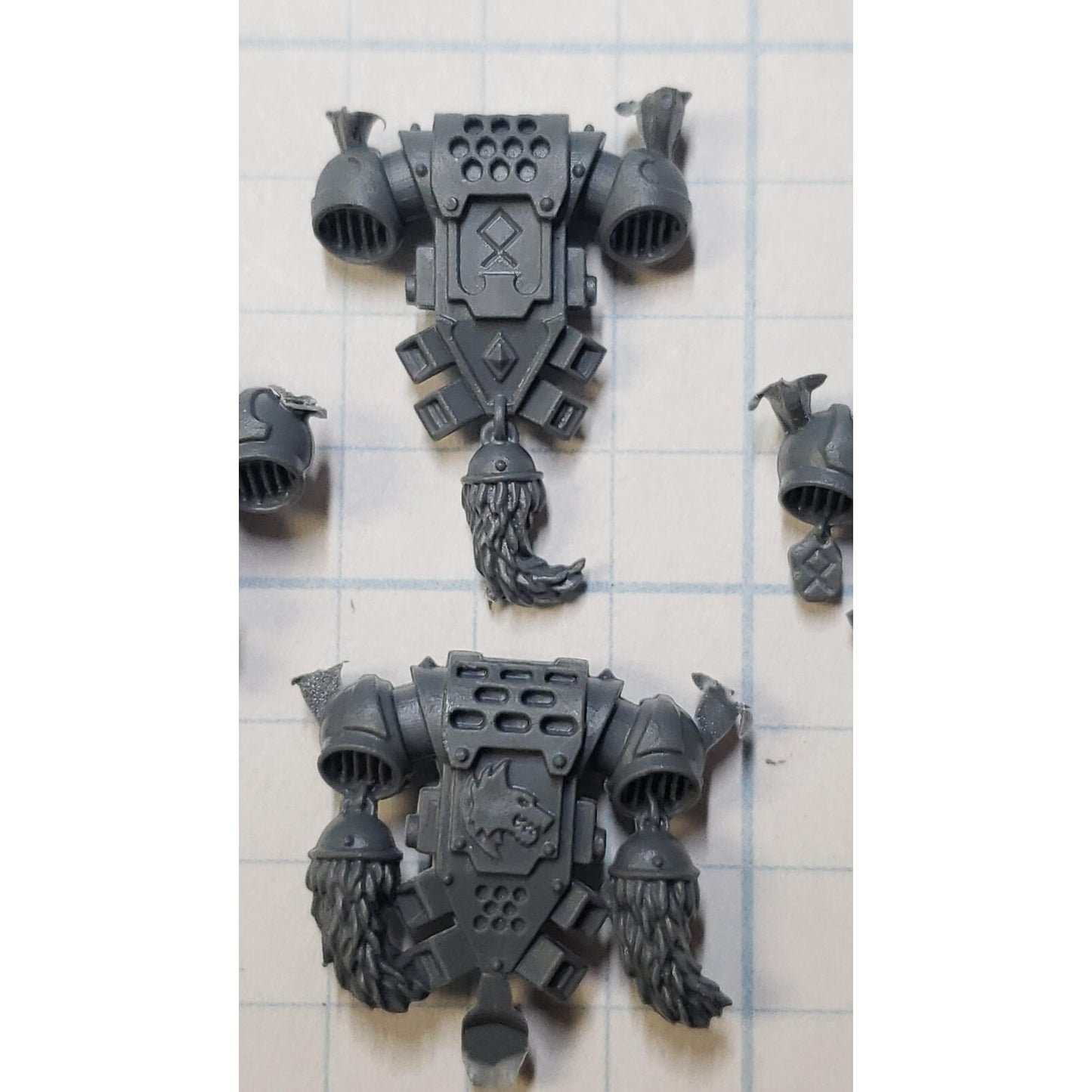 40k Space Wolves Bits Wolf Pack Grey Hunter Rune & Wolf Tail Backpacks x4 Set