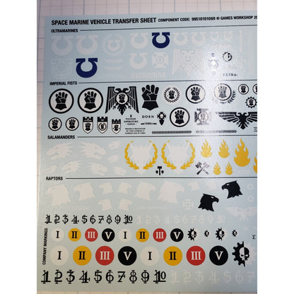 40k Space Marine Bits 10th Edition Chapters Tank Vehicle Transfer Sheet 2023C