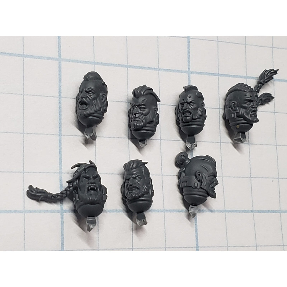 40k Space Wolves Bits Grey Hunters Feral Bare Heads x7 Set B7
