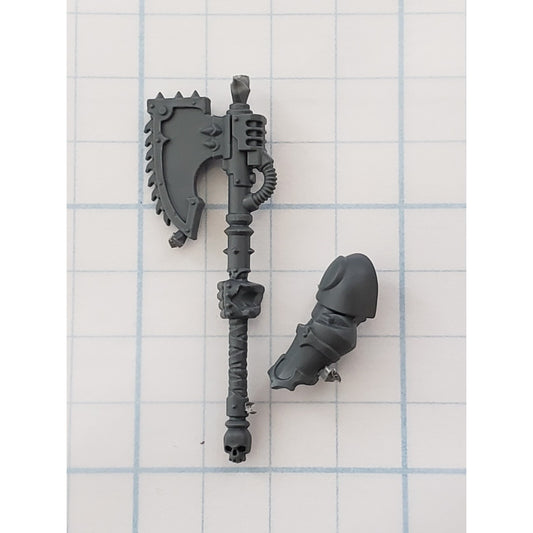 40k Chaos Space Marine Bits Chosen Engraved Chain Axe w Arm Skull